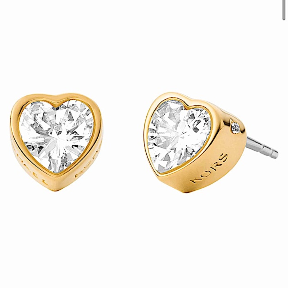 NIB MICHAEL KORS Gold Etched Heart Shaped Stud Earring